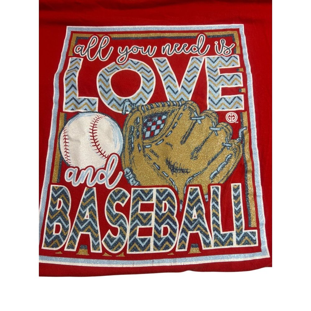 Girlie Girl Originals Red All You Need Is Love & Baseball Graphic T-Shirt 3XL